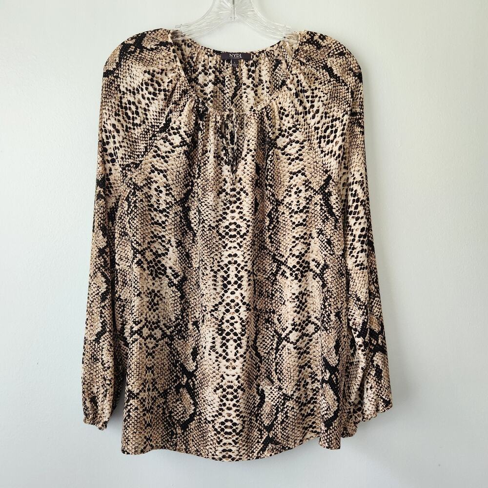 NYDJ Top Women L Beige Black Snakeskin Tunic Classic Smart Casual Boho Chic Work